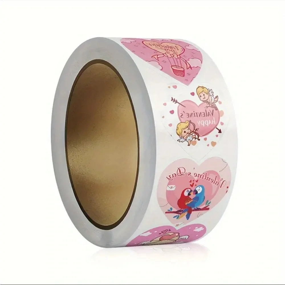 Roll of 500 Happy Valentine’s Day Cute Stickers Love Romance Cupid Birds